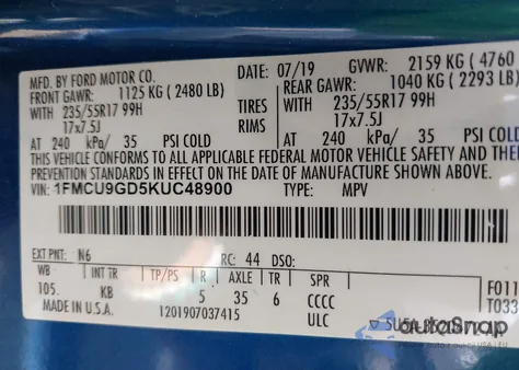 2019 Ford Escape Se from USA, damaged, VIN 1FMCU9GD5KUC48900